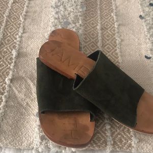 James Smith green suede slides